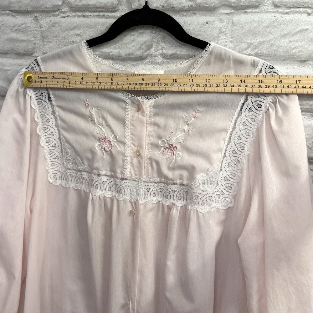 Vtg Barbizon Pink Lace Embroidered Long Sleeve Night Gown Babydoll‎ Sheer Sz M/L - Picture 13 of 16